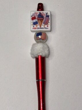 Patriotic Red Beaded Pen with USA Summer Fun Charm - 4th of July